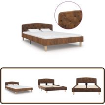 Cadre de lit sans matelas marron similicuir daim 120x200 cm - Cadre De Lit - Lit Double - Lit Moderne - Lit En Cuir - Lit Confortable