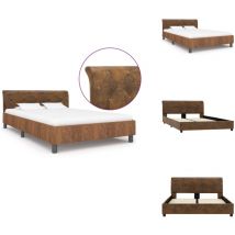 Cadre de lit sans matelas marron similicuir daim 120x200 cm - Cadre De Lit - Lit Double - Lit Moderne - Lit En Cuir - Lit Confortable
