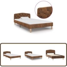 Cadre de lit sans matelas marron similicuir daim 90x200 cm - Cadre De Lit - Lit Double - Lit Moderne - Lit En Cuir - Lit Confortable