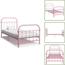 Cadre de lit sans matelas rose métal 90x200 cm - Cadre De Lit - Lit Double - Lit Metal - Lit Rose - Literie