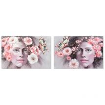 Dkd Home Decor - Tableau fille fleurs 120 x 3 x 80 cm moderne (2 pièces)