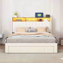 Sureh - lit tiroir 160x200 cm, lit rembourré, lit adulte avec led et 4 tiroirs, lit double avec tête de lit de rangement, lit 2 places avec tiroir