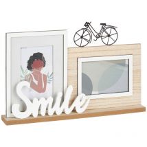 Cadre photo debout pour 2 photos, inscription décorative et vélo