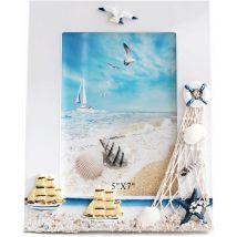 Cadre Photo en Bois a Decorer 6", 1Pcs Cadre Photo de Table Cadre Photo Vertical Cadre de Photo Nautique Voilier Coquillages Cadre Photo Vintage pour