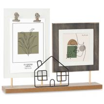 Cadre photo pour 2 photos Maison, debout, en métal et MDF