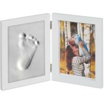 Relaxdays Cadre photos bébé avec empreintes plâtre, jeu pour main ou pied diy empreinte bébé avec cadre, blanc