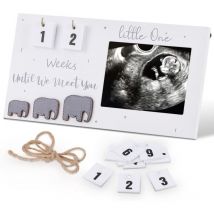 Cadres Photo pour Femme Enceinte, Cadre Photo Echogramme de Bébé, Cadeau de Compte à Rebours pour Futurs Parents, Blanc et Lilas