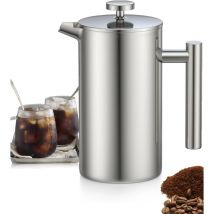 Aougo - Cafetière à Piston en Acier Inoxydable 1L, Presse française avec Triple Filtres, French Press avec Fonction de Maintien au Chaud et Piston en