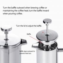 Treetalk - Cafetière à pression française 1000 ml, cafetière à pression française en acier inoxydable, cafetière à double paroi avec filtre 3
