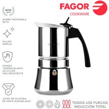 E3/78613 Cafetera Inox Etnica 4 Tazas Acero Inoxidable 18/10 Fagor