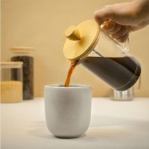 Aougo - Cafetière française, presse café, machine à café avec piston, carafe française pour café filtre, 3 tasses, Acier inoxydable bambou Verre,