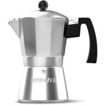 Minimoka Minimoka 3 - Moka, 3 tazze, base e filtro in acciaio inox, impugnatura ergonomica, valvola di sicurezza, chiusura in silicone per una
