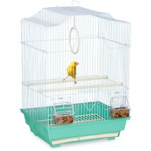Cage à oiseaux, métal, pour petits canaris, perchoirs & mangeoires, hlp 49,5 x 35 x 32 cm, bleu clair/menthe - Relaxdays