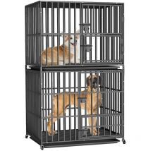 Bingopaw - Cage Chien Double Solide Caisse de Transport sur Roulette pour Grand Chiens en Métal avec 2 Plateau Amovible 95x57x144.5cm