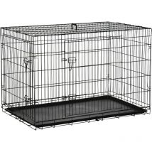 Cage de transport pour chien pliable - 2 portes verrouillables - plateau amovible - dim. 121L x 77l x 82H cm - acier ABS noir