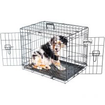 Gabbia per cani FortressooS, trasportino per cani e cuccioli, 60x43x49cm, pieghevole, 2 porte, vassoio rimovibile, uso interno Paitsy