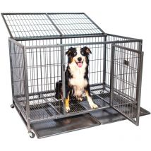 Paitsy - Cage pour chien intérieur et extérieur MouvedyXL, 123x79x84cm, caisse de transport, roues verrouillables, pliable, 2 portes, plateau amovible