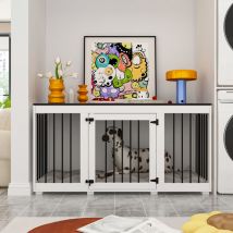 Cage Pour Chien Pour La Maison - Cage En Bois Et Métal Pour Petits Chiens - Style Meuble Avec Portes - Charge Maximale : 50 Kg - 136 X 56 X 70 Cm - 