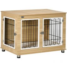 Pawhut - Cage pour chien sur pied - 2 portes verrouillables, coussin déhoussable inclus - acier filaire noir panneaux aspect bois clair