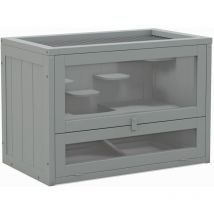 Pawhut - Cage pour hamsters souris petits rongeurs multi-équipements rampe plateformes toit ouvrant grillagé porte bois de sapin plexiglas gris