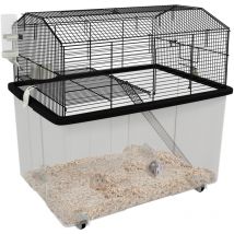 Pawhut - Cage rongeur hamster 2 étages - roulettes, plateforme, échelle, accessoires - pp transparent acier noir