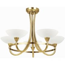 Cagney - 5 Light Semi Flush Multi Arm Ceiling Light Antique Brass, White Glass, G9 - Endon