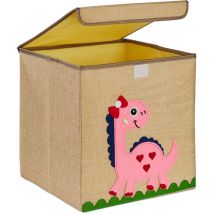 Caisse de rangement, dinosaure, boîte en tissu, pour enfants, pliable, HxLxP : 33 x 33 x 33 cm, beige - rose - Relaxdays
