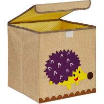 Caisse de rangement, motif hérisson, boîte en tissu, pour enfants, pliable, HxLxP: 33x33x33 cm, beige - violet - Relaxdays