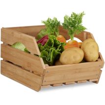 3x Caisses en bambou, cagette effet bois boîte de rangement empilable universelle HxlxP: 20,5 x 27 x 38 cm, nature