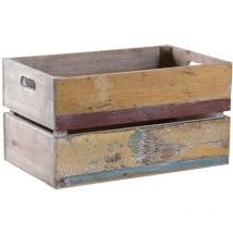 Caisse en bois recyclé multicolore