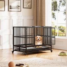 Caisse pour Chien Robuste, Grande Cage pour Chien en Métal de 42,5 pouces avec 2 Portes et 4 Roues, Chenil Empilable pour Chiens de Grande et Moyenne