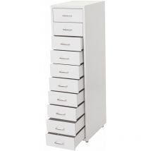 HHG - Caisson a roulettes Boston T851, armoire à tiroirs armoire en acier, 110x28x41cm 10 tiroirs, blanc