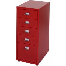 Caisson à roulettes Boston T851, placard à tiroirs en acier, 69x28x44cm 5 tiroirs, rouge