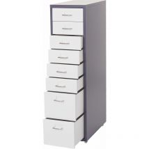 Hegele - Roll container Boston T851, armoire à tiroirs armoire en acier, 110x28x41cm 8 tiroirs, gris foncé blanc