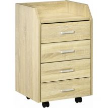 Vinsetto - Caisson de bureau rangement bureau sur roulettes 4 tiroirs coulissants plateau à rebord mdf panneaux particules aspect chêne clair
