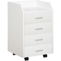 Vinsetto - Caisson de bureau rangement bureau sur roulettes 4 tiroirs coulissants plateau à rebord mdf panneaux particules blanc