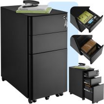 Tectake - Caisson de bureau à roulettes Parvus, 2 tiroirs, 1 casier dossiers suspendus - Armoire dossiers, bureau, rideau