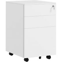 Vinsetto - Caisson de bureau rangement bureau sur roulettes 3 tiroirs coulissants verrouillables trieur à dossiers acier blanc