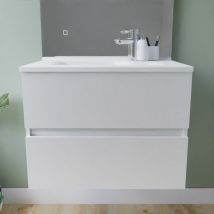 Cuisibane - Meuble salle de bain suspendu tout inox 70 cm rosinox- Blanc- Plan vasque en Résine