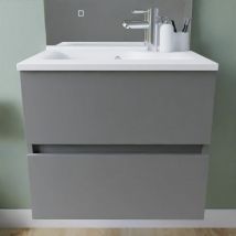 Cuisibane - Meuble salle de bain suspendu tout inox 60 cm rosinox- Gris- Plan vasque en Résine
