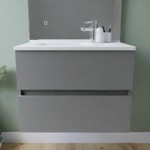 Cuisibane - Meuble salle de bain suspendu tout inox 70 cm rosinox- Gris- Plan vasque en Résine