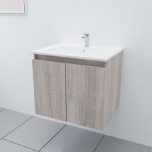 Cuisibane - Meuble salle de bain suspendu 60 cm proline- Bois- Plan vasque en Céramique