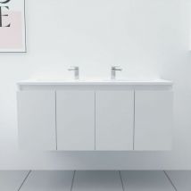 Cuisibane - Meuble double vasque 120 cm proline- Blanc- Plan vasque en Résine