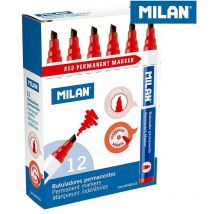 Caja 12 rotuladores permanentes, punta biselada, rojo Milan