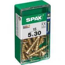 Boîte 15 unités. vis a bois Spax cab. plat yellox 5.0x30mm Spax