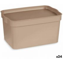 Caja de almacenaje con tapa beige plástico 2,3 l 13,5 x 11 x 20 cm (24 unidades)