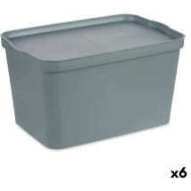 Caja de almacenaje con tapa gris plástico 24 l 29,3 x 24,5 x 45 cm (6 unidades)