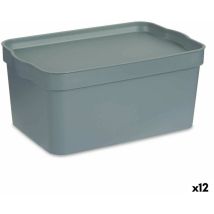 Caja de almacenaje con tapa gris plástico 7,5 l 21 x 14,2 x 32 cm (12 unidades)