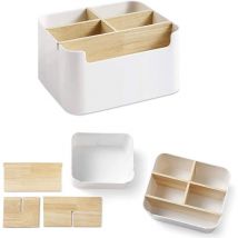 Xinuy - Ahlsen Caja de almacenamiento de escritorio, 5 compartimentos, caja de control remoto de goma de madera, caja de almacenamiento