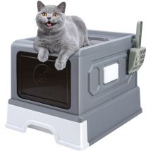 Skecten - Caja de arena cerrada, caseta de baño para gatos, bandeja con techo abatible, bandeja extraíble, pala, cepillo, fácil limpieza - Gris 36 x